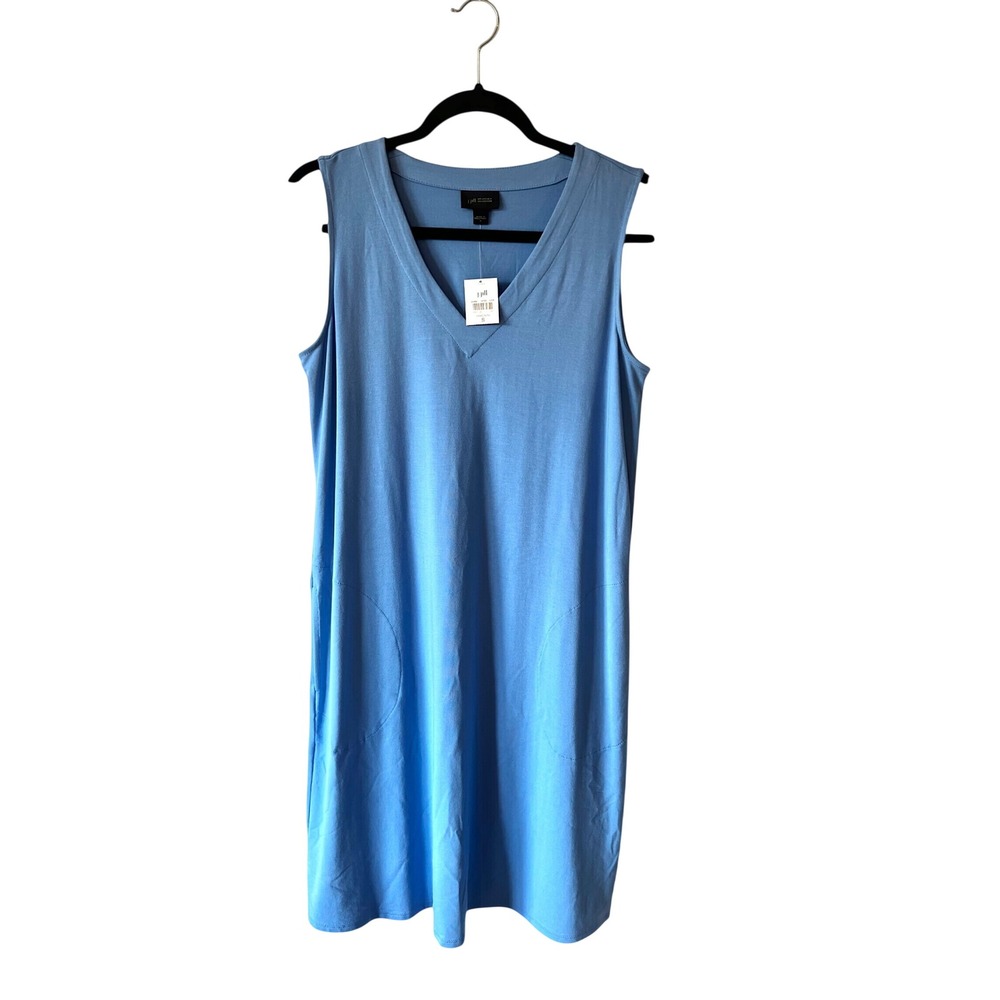 J. Jill Wearever Collection V Neck A Line Sleeveless Dress Size Small Blue NEW